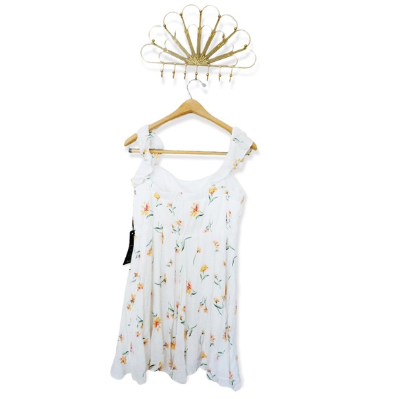 NEW Lulus White Yellow Daisy Floral Ruffle Off The Shoulder Mini Dress - Picture 2 of 8